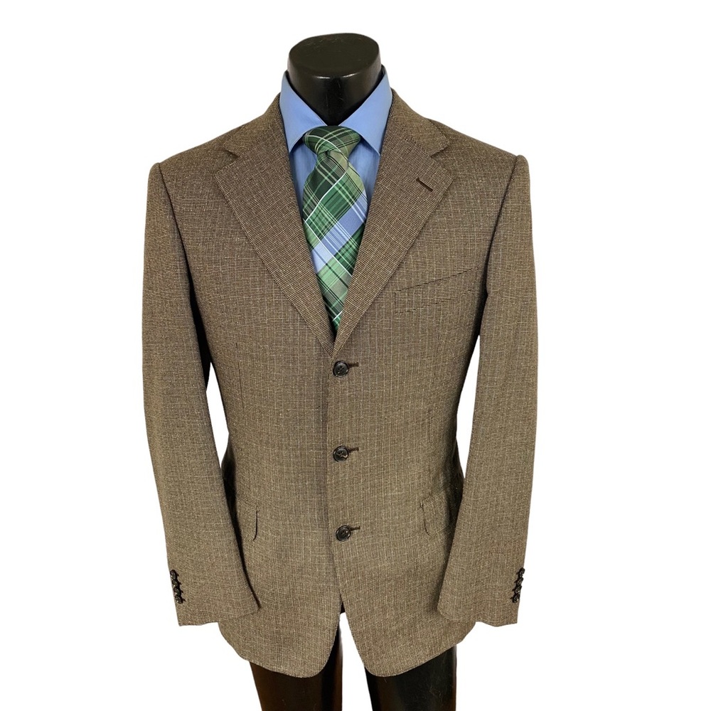 Ermenegildo Zegna Mens Sport Coat Brown Beige Nailshead Weave Silk Wool 42R